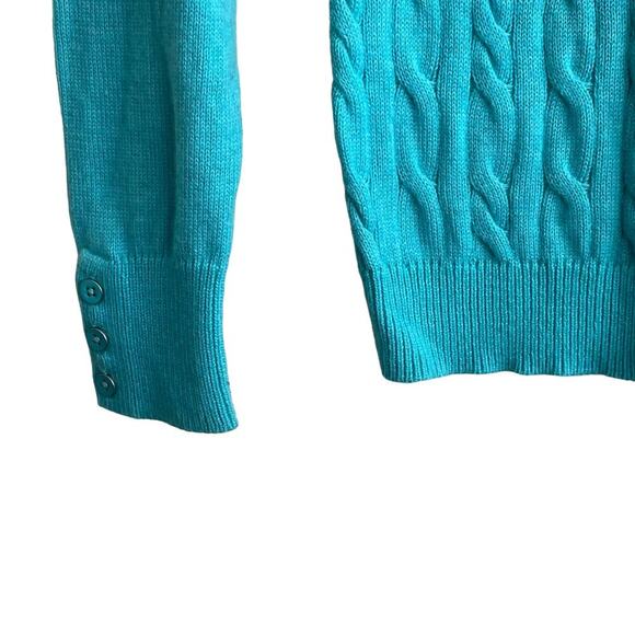 Talbots Women Cable Knit Sweater SP Aqua Lightweight Preppy‎ Classic Coastal - Picture 4 of 7